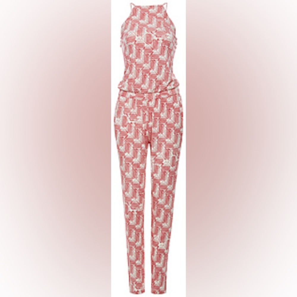 Tart Collections Sleeveless Halter Jumper - Red and White Pattern - M